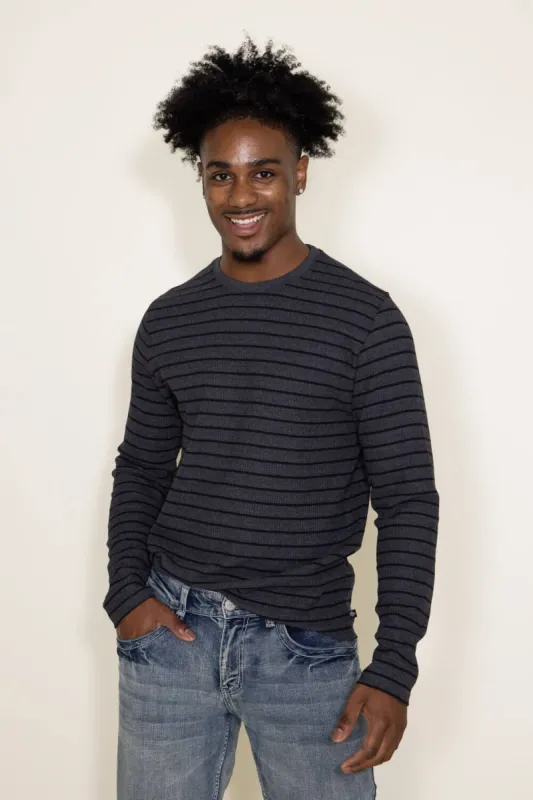 Stripe Thermal Crew Long Sleeve Shirt for Men in Grey | MK63-MP3764-HEATHERCHARCOALBLACK sold by Glik’s
