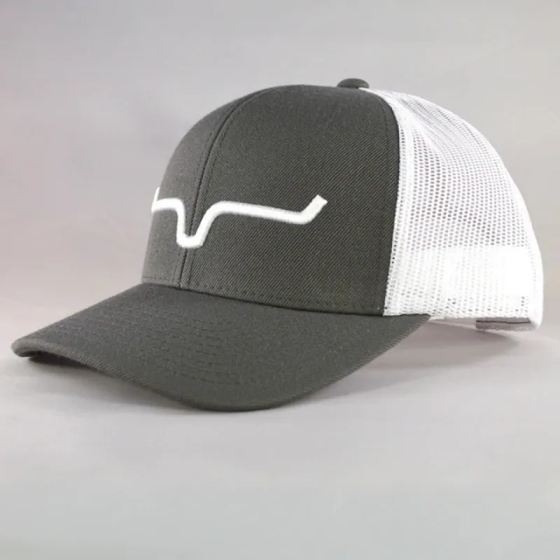 Kimes Ranch Weekly Trucker Hat for Men in Charcoal/White | S22-23200323-CHAR/WHITE sold by Glik’s