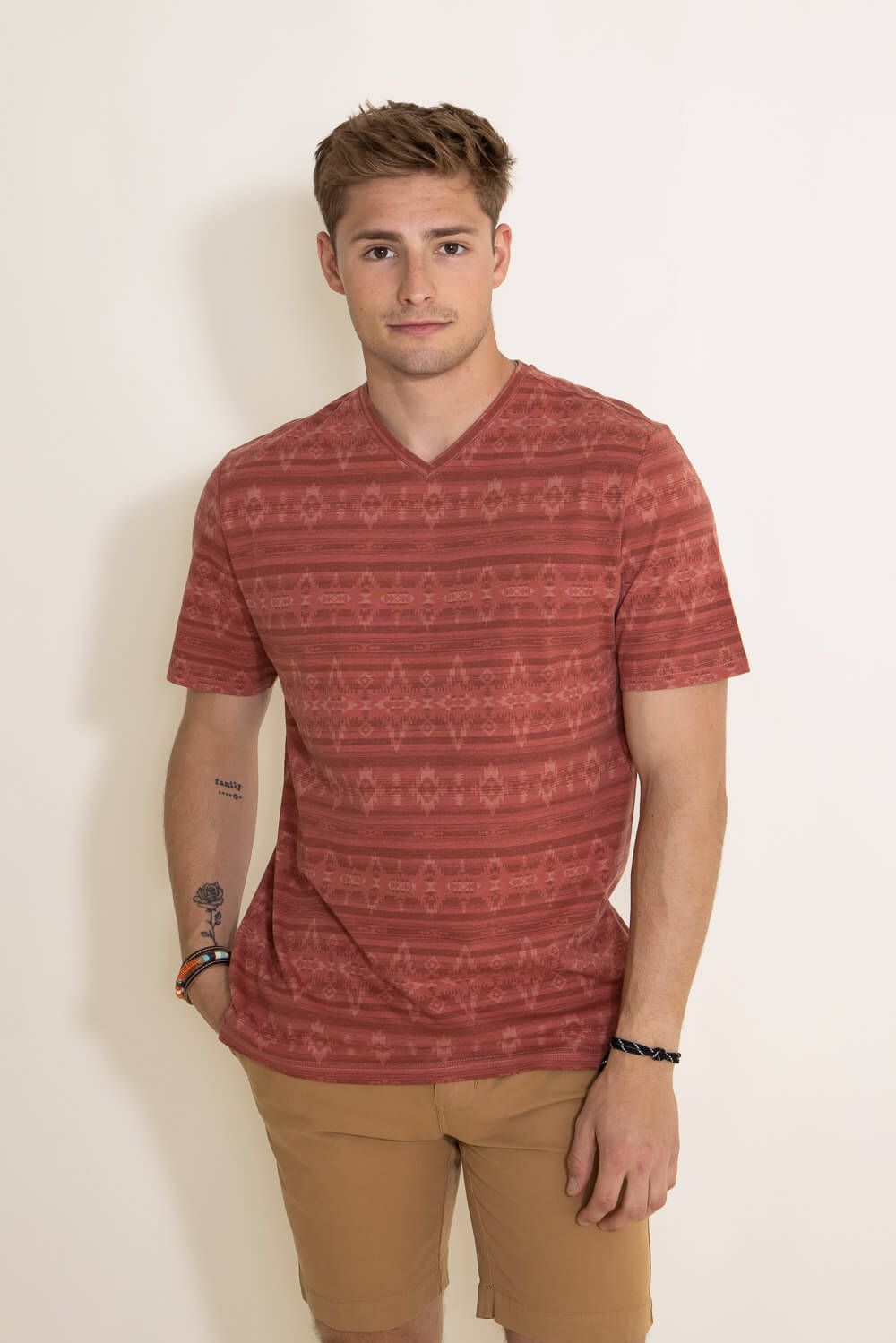 Weatherproof Vintage Knit V-Neck T-Shirt for Men in Red | S2330351GK-REDOCHRE sold by Glik’s