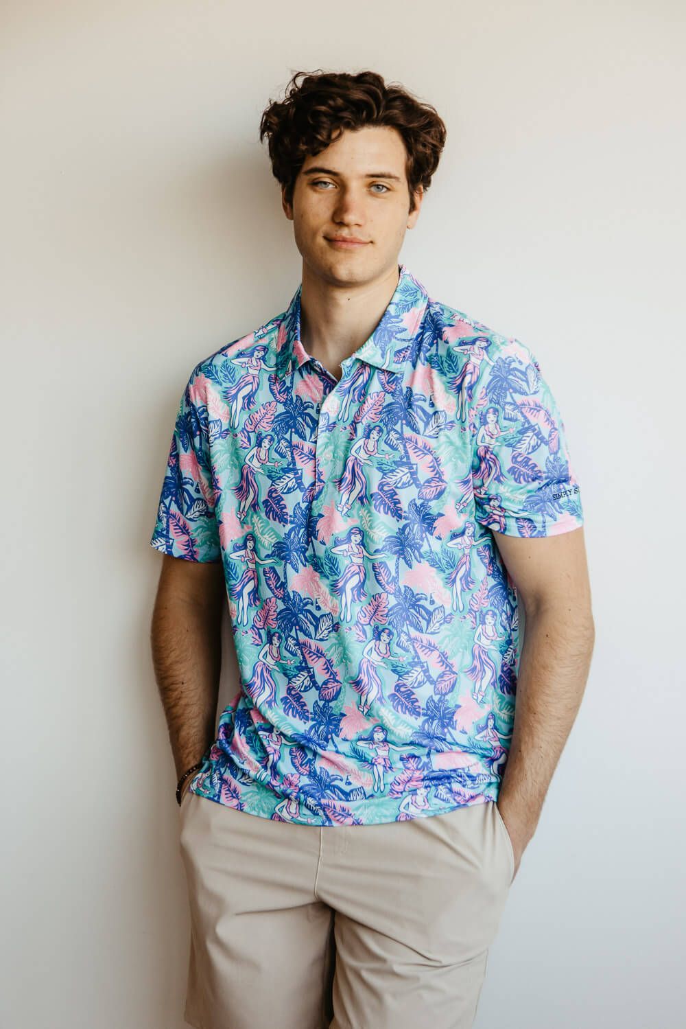 Simply Southern Hula Pattern Polo Shirt for Men in Blue | PP-0123-MN-PATTERN-POLO-HULA sold by Glik’s