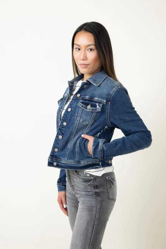 Judy Blue Destructed Denim Jacket for Women | 7859REG made by Glik’s