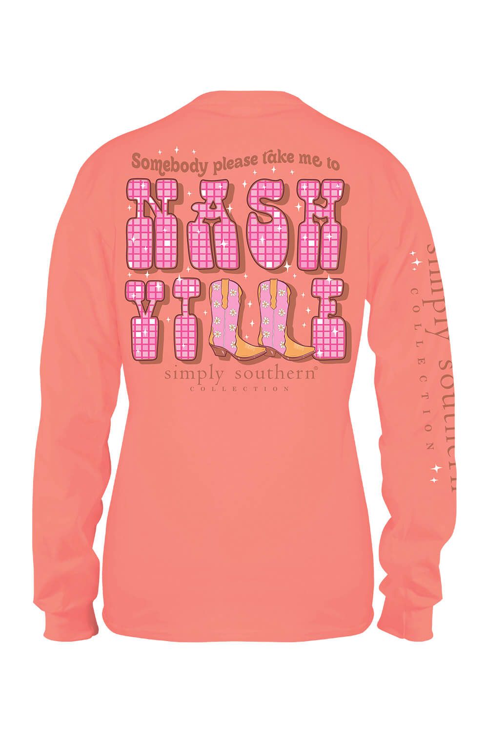 Simply Southern Plus Size Long Sleeve Take Me To Nashville T-Shirt for Women in Peach | EXT-LS-NASHVILLE-PEACH sold by Glik’s