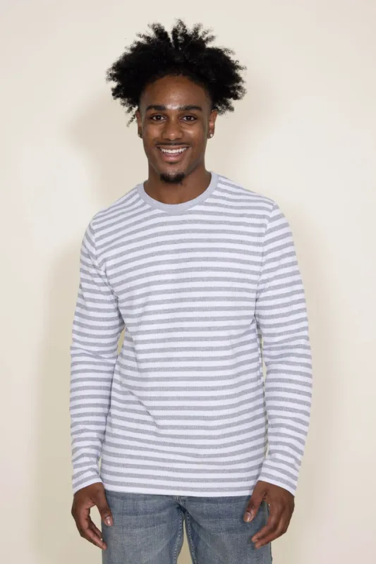 Stripe Thermal Crew Long Sleeve Shirt for Men in White/Grey | MK63-MP3763-HEATHERGREYWHITE sold by Glik’s