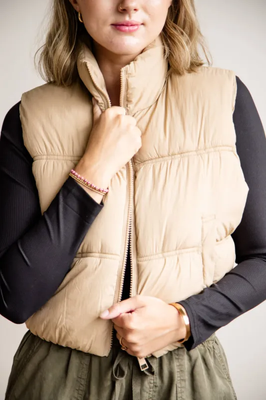 Love Tree Crinkle Puffer Vest for Women in Khaki | 5128VH-KHAKI sold by Glik’s