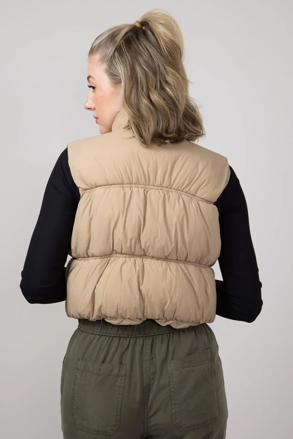 Love Tree Crinkle Puffer Vest for Women in Khaki | 5128VH-KHAKI sold by Glik’s product image thumbnail 3