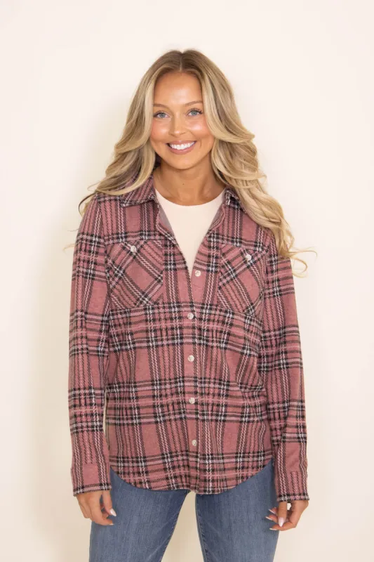 Thread & Supply Lewis Button Up Shirt for Women in Pink Plaid | T1084PVXTS-FADEDBRICKPLAID sold by Glik’s