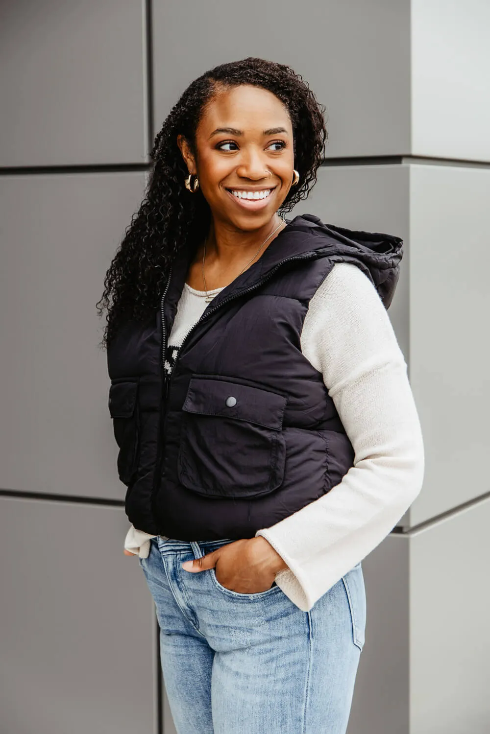 Love Tree Hooded Zipper Puffer Vest for Women in Black | 5092VH-BLACK sold by Glik’s