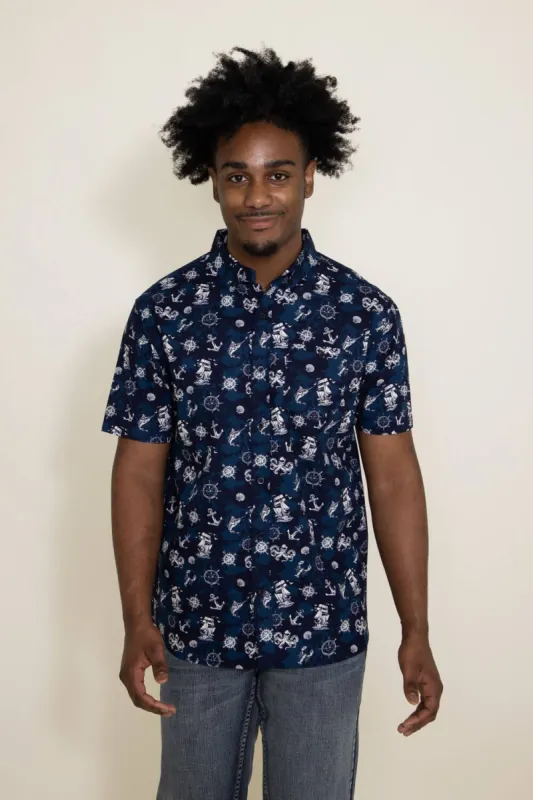 Anchor Print Button Up Shirt for Men in Navy | AW3-MP3527 made by Glik’s
