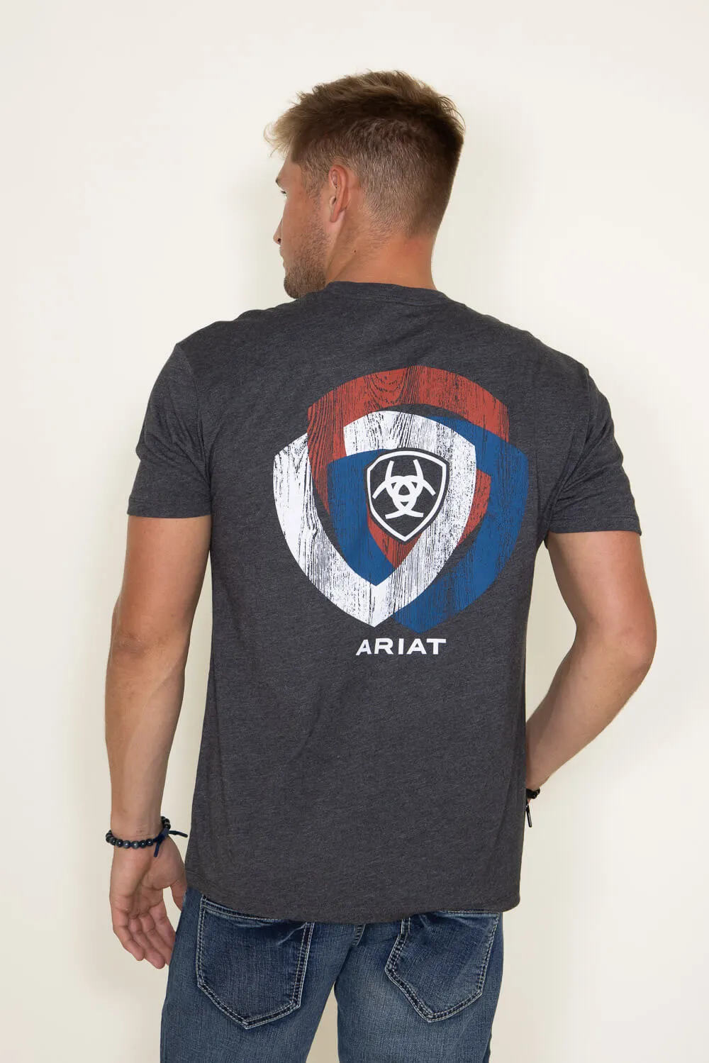Ariat Wooden Badges T-Shirt for Men in Charcoal | 10047646-CHARCOAL sold by Glik’s