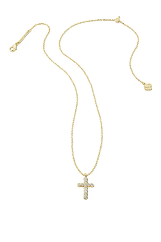 Kendra Scott Cross Gold Pendant Necklace in White Crystal | 9608851402 sold by Glik’s