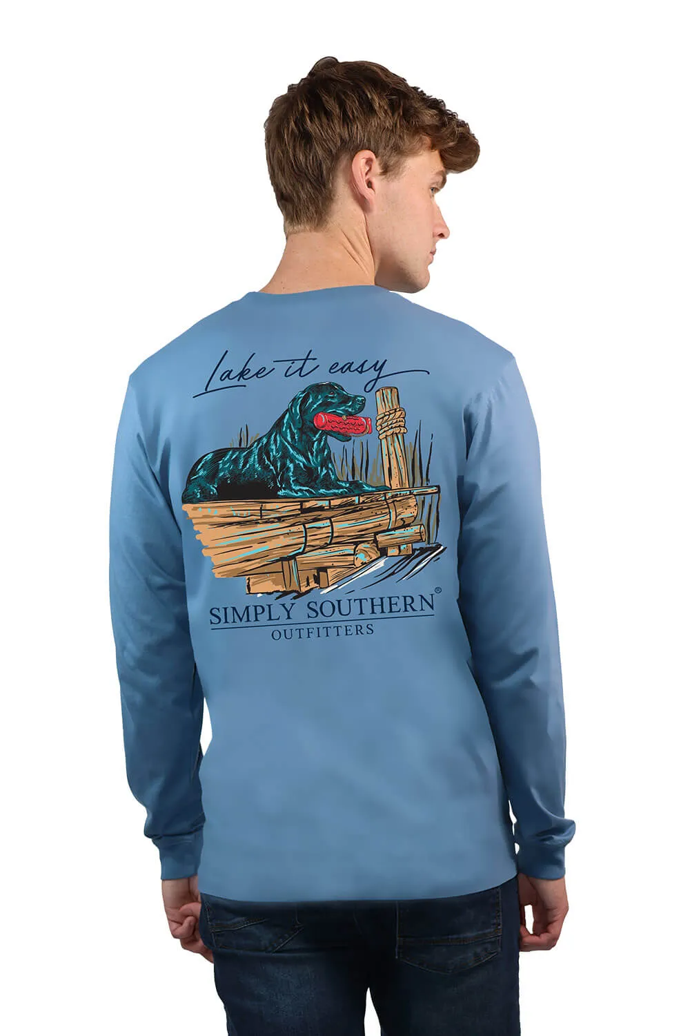 Simply Southern Long Sleeve Lake Lab T-Shirt for Men in Blue | ULS-LAKE-BLUESY sold by Glik’s