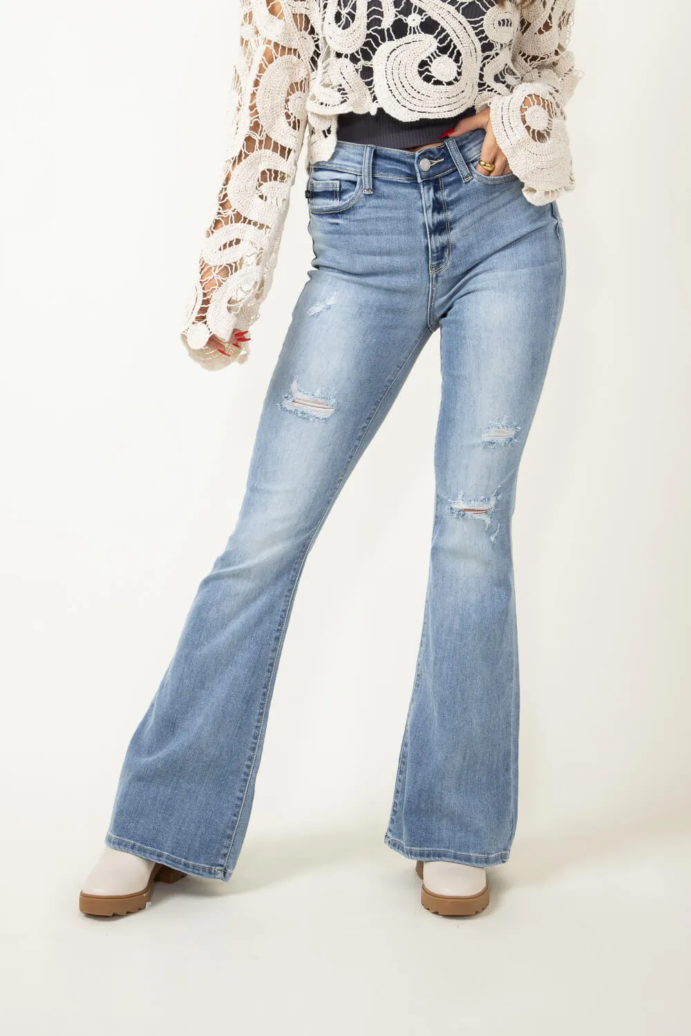 Judy Blue High Rise Distressed Flare Jeans for Women | 82377REG sold by Glik’s