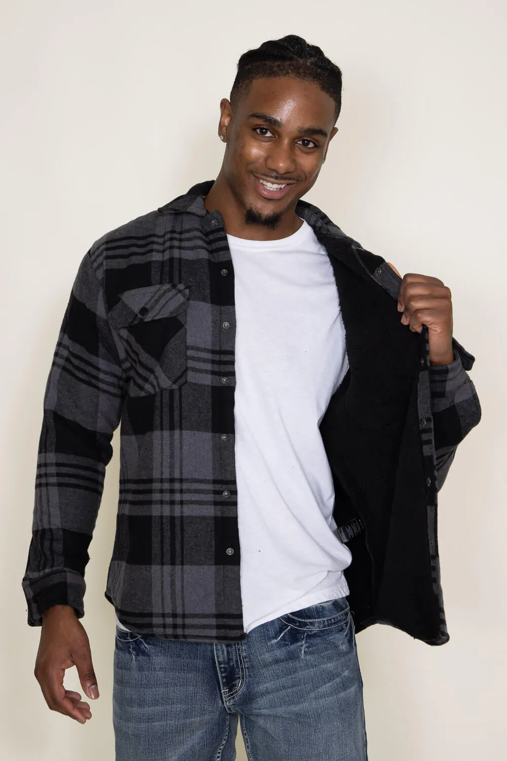 Matix Sherpa Lined Flannel Shacket for Men in Grey/Black | MTJ05208F3 sold by Glik’s product image thumbnail 3