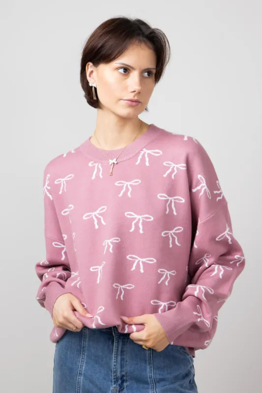 Bow Sweater for Women in Pink | IWT4627-PINKWHITE sold by Glik’s