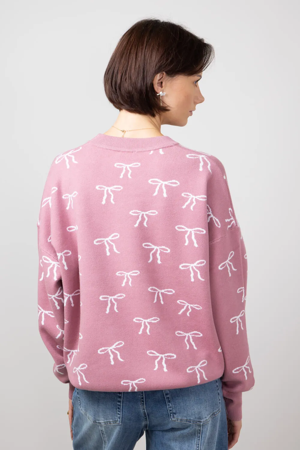 Bow Sweater for Women in Pink | IWT4627-PINKWHITE sold by Glik’s product image thumbnail 2