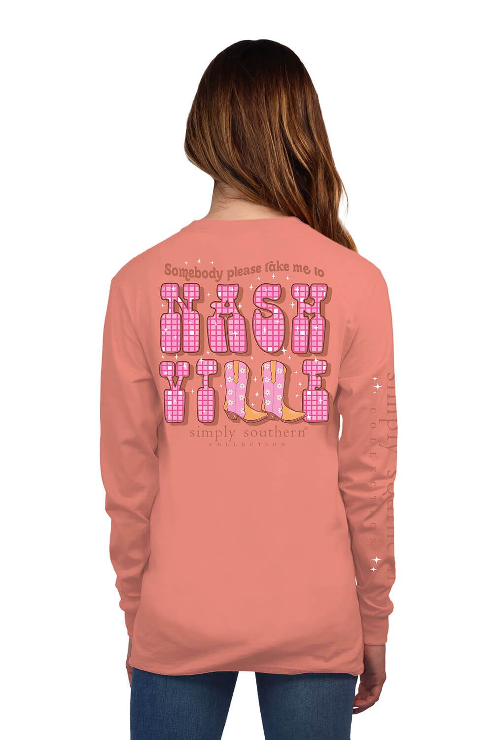 Simply Southern Long Sleeve Take Me To Nashville T-Shirt for Women in Peach | LS-NASHVILLE-PEACH sold by Glik’s product image thumbnail 2