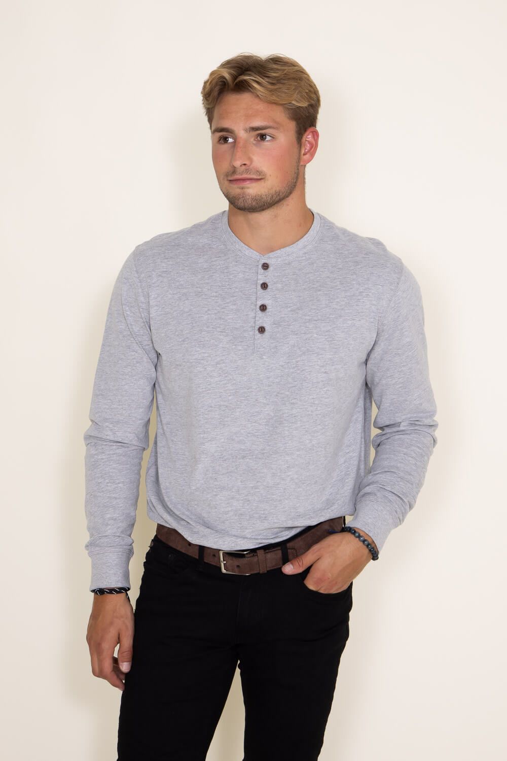 Weatherproof Vintage Long Sleeve Jersey Henley Shirt for Men in Light Grey Heather | F83610GK-LTGREYHEATHER sold by Glik’s product image thumbnail 4