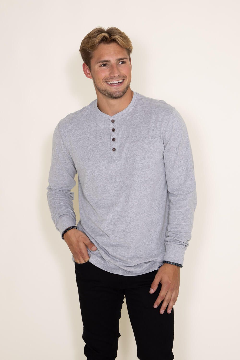 Weatherproof Vintage Long Sleeve Jersey Henley Shirt for Men in Light Grey Heather | F83610GK-LTGREYHEATHER sold by Glik’s product image thumbnail 2