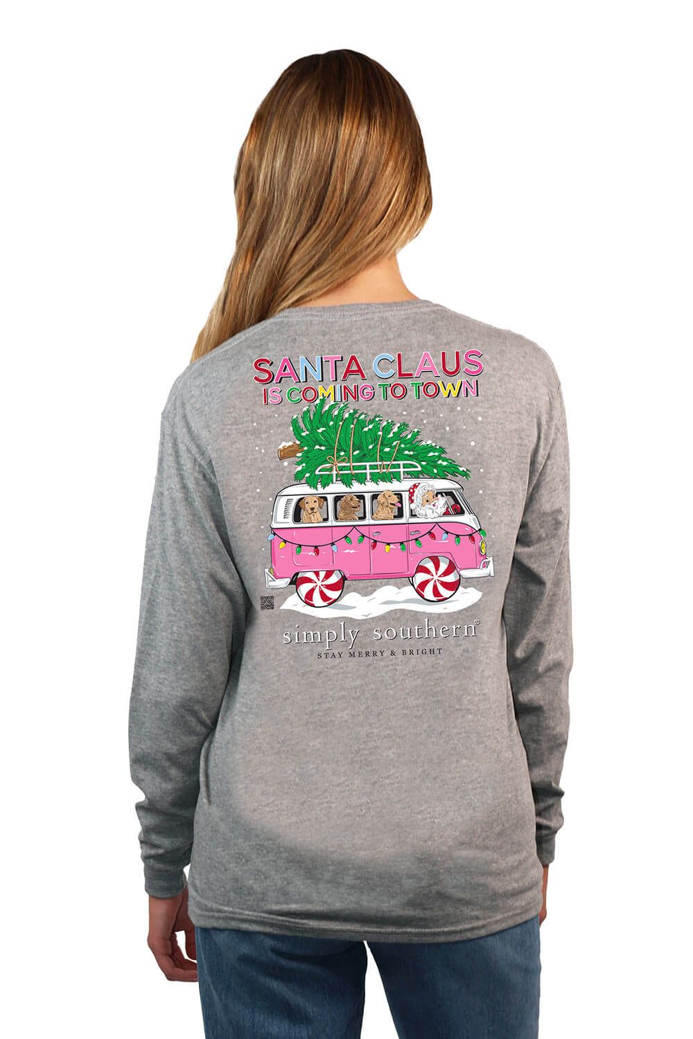 Simply Southern Long Sleeve Santa Bus T-Shirt for Women in Grey | LS-SANTABUS-HTHRGRY sold by Glik’s