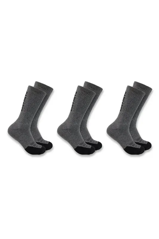 Carhartt Force Midweight Logo 3 Pack Crew Socks for Men in Grey  | SC9913-MCBNHTR sold by Glik’s