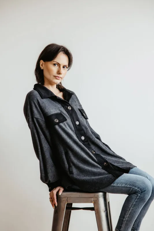 La Miel Sunset Fleece Shacket for Women in Black | JKT1712-BLACK sold by Glik’s