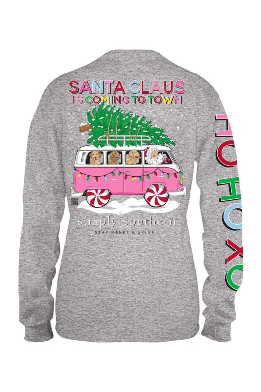 Simply Southern Plus Size Long Sleeve Santa Bus T-Shirt for Women in Grey | EXT-LS-SANTABUS-HTHRGRY sold by Glik’s