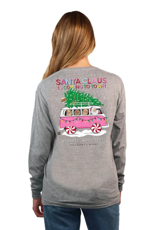 Simply Southern Long Sleeve Santa Bus T-Shirt for Women in Grey | LS-SANTABUS-HTHRGRY sold by Glik’s