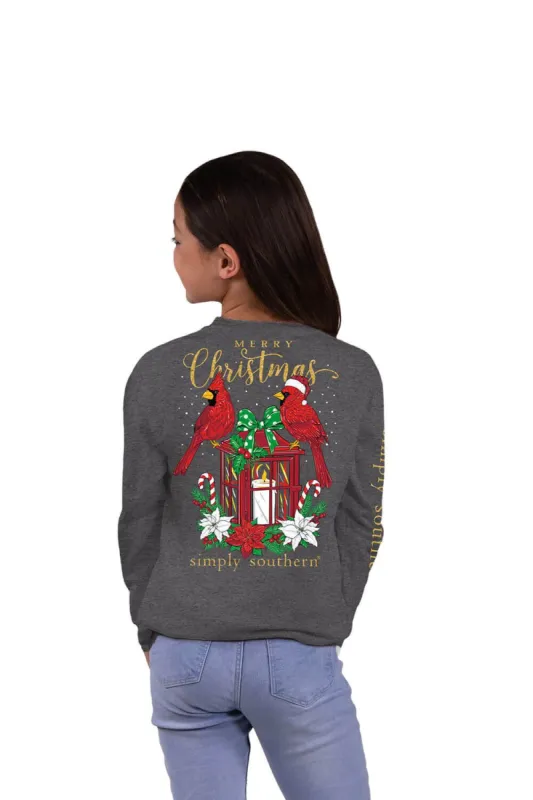 Simply Southern Youth Long Sleeve Cardinal Christmas T-Shirt for Girls in Grey | YTH-LS-CARDINAL-CHARCOALHTHR sold by Glik’s