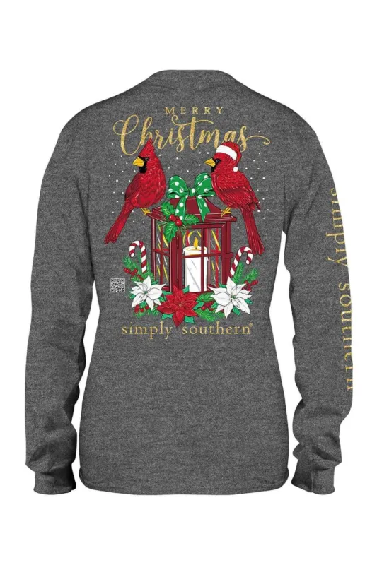Simply Southern Plus Size Long Sleeve Cardinal Christmas T-Shirt for Women in Grey | EXT-LS-CARDINAL-CHARCOALHTHR sold by Glik’s