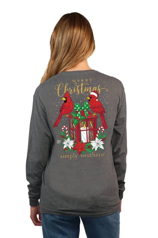 Simply Southern Long Sleeve Cardinal Christmas T-Shirt for Women in Grey | LS-CARDINAL-CHARCOALHTHR sold by Glik’s