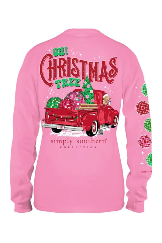 Simply Southern Plus Size Long Sleeve Oh! Christmas Tree T-Shirt for Women in Pink | EXT-LS-XMASTRUCK-FLAMINGO sold by Glik’s