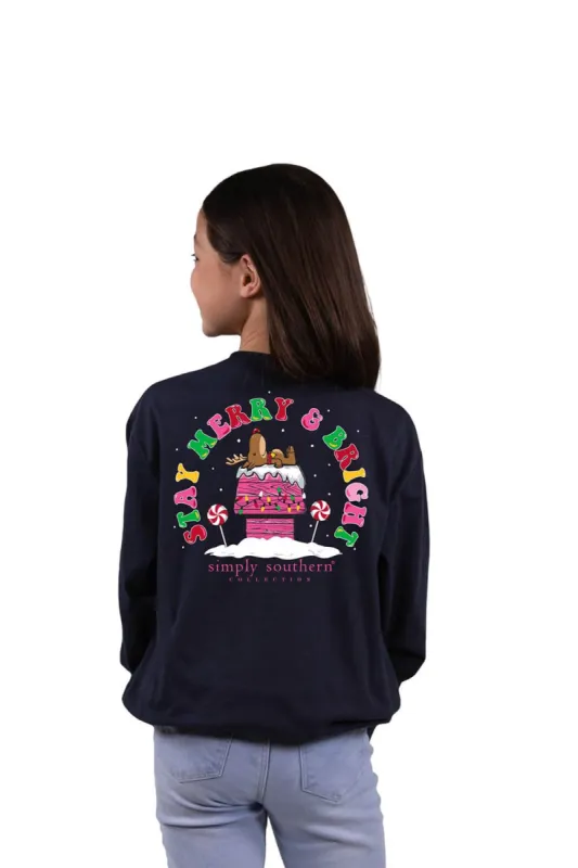 Simply Southern Youth Long Sleeve Merry & Bright T-Shirt for Girls in Blue | YTH-LS-DEER-NAVY sold by Glik’s