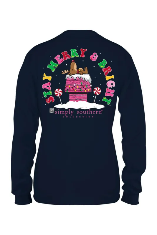 Simply Southern Plus Size Long Sleeve Merry & Bright T-Shirt for Women in Blue | EXT-LS-DEER-NAVY sold by Glik’s