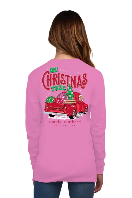 Simply Southern Long Sleeve Oh! Christmas Tree T-Shirt for Women in Pink | LS-XMASTRUCK-FLAMINGO sold by Glik’s