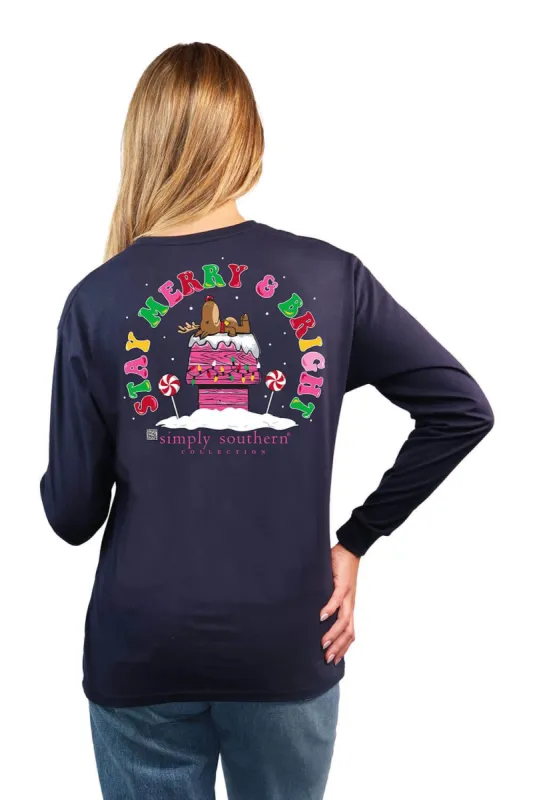 Simply Southern Long Sleeve Merry & Bright T-Shirt for Women in Blue | LS-DEER-NAVY sold by Glik’s