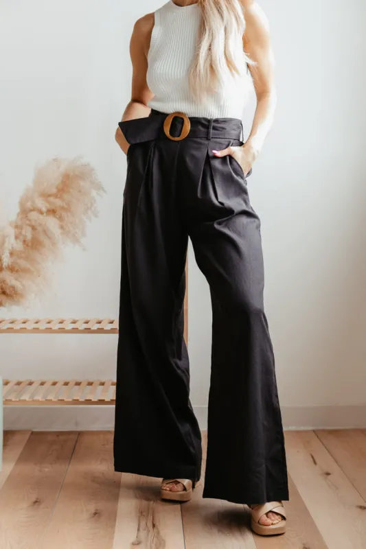 Mustard Seed Belted Wide Leg Beach Pants for Women in Black | S21335-BLACK sold by Glik’s