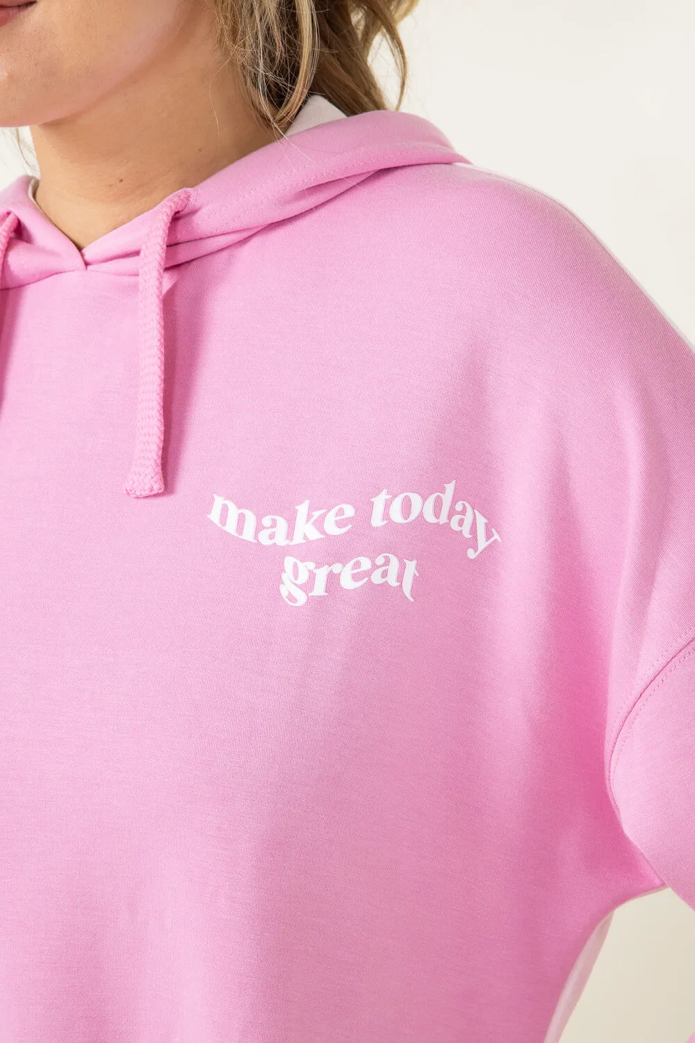 Simply Southern Color Block Make Today Great Cropped Hoodie for Women in Pink | PP-0124-HD-CLRBLK-WORRY sold by Glik’s product image thumbnail 3