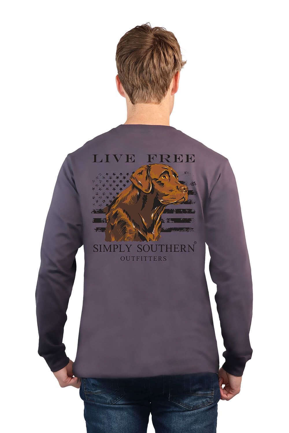 Simply Southern Long Sleeve Brown Dog T-Shirt for Men in Grey | ULS-BROWNDOG-ROCK sold by Glik’s