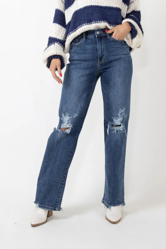 Judy Blue High Rise 90’s Knee Distressed Straight Jeans for Women | 82592REG made by Glik’s