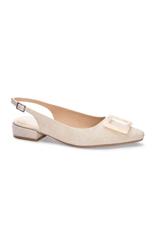 Dirty Laundry Sweetie Low Sling Back Pumped Heels for Women in Linen Natural | SWEETIE-LINEN sold by Glik’s