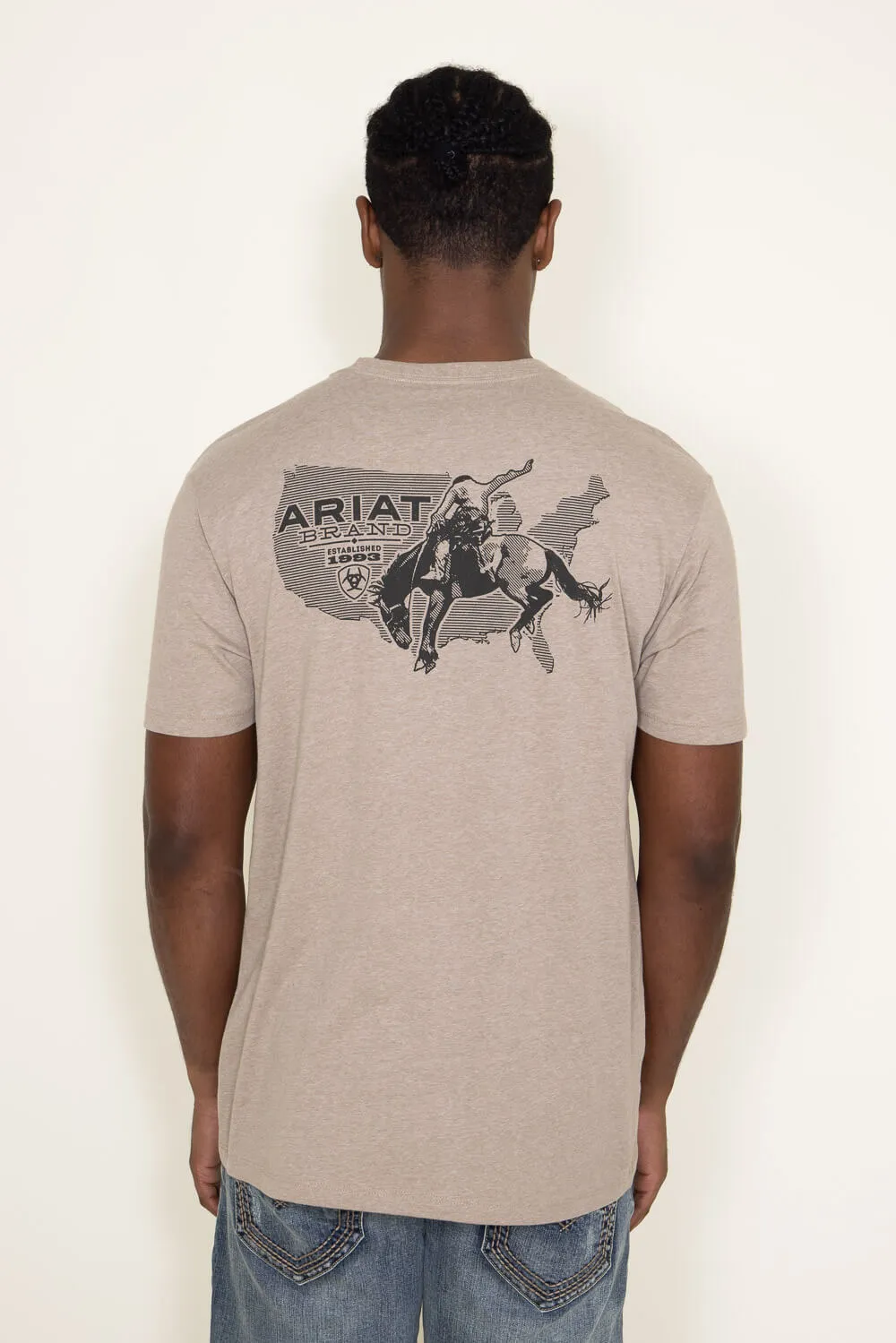 Ariat USA Bronco T-Shirt for Men in Oatmeal | 10047588-OATMEAL sold by Glik’s
