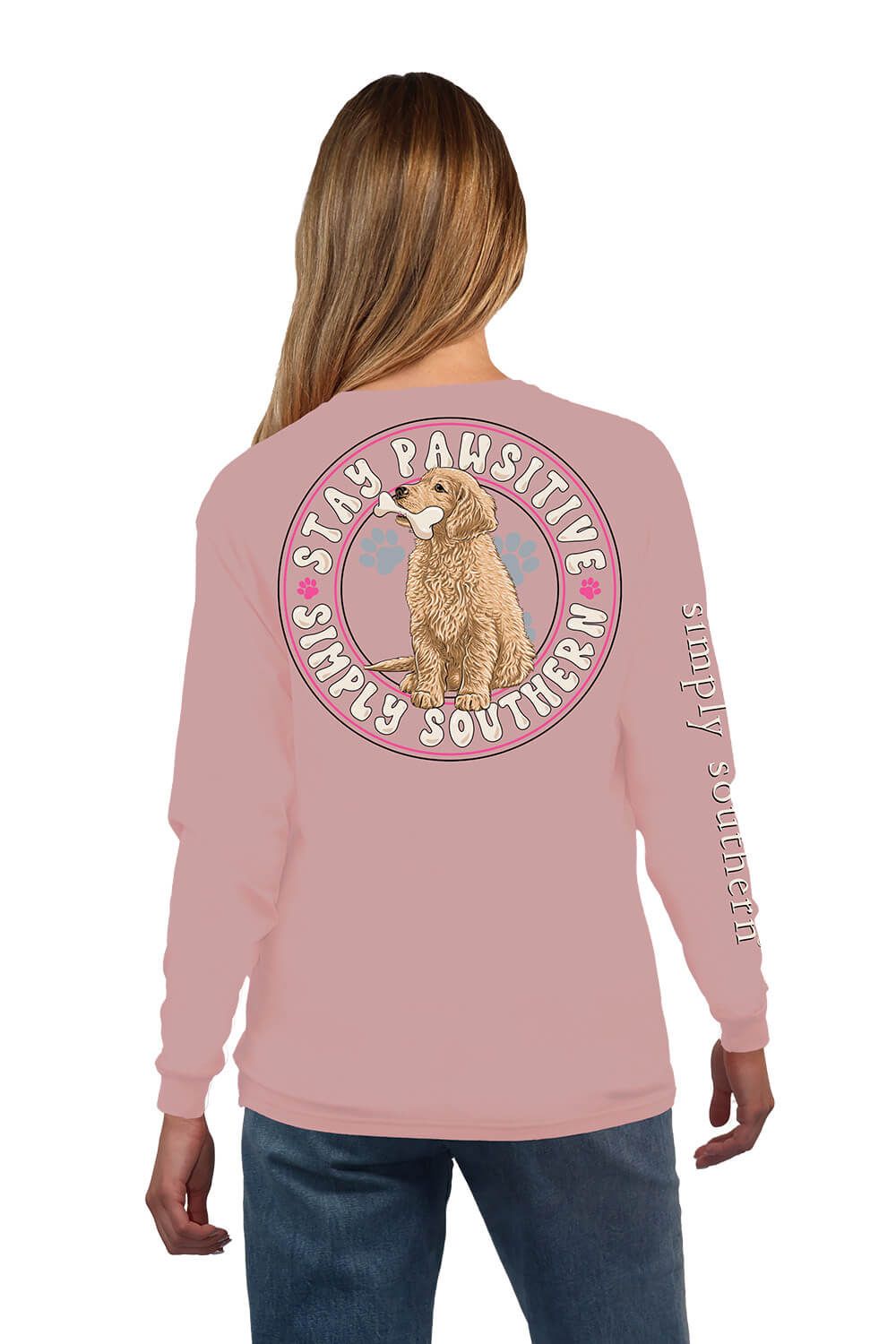 Simply Southern Long Sleeve Stay Pawsitive T-Shirt for Women in Mauve | LS-BONE-SUEDE sold by Glik’s