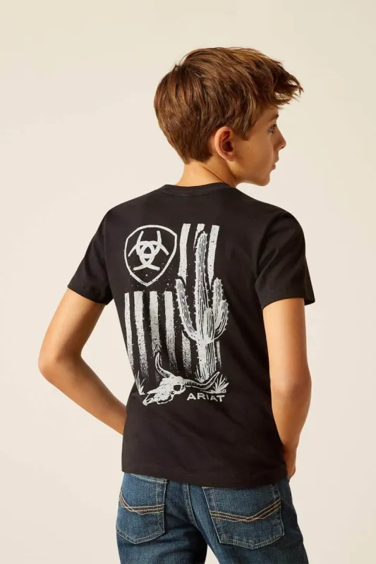 Ariat Youth Cactus Flag T-Shirt for Boys in Black | 10051434 sold by Glik’s