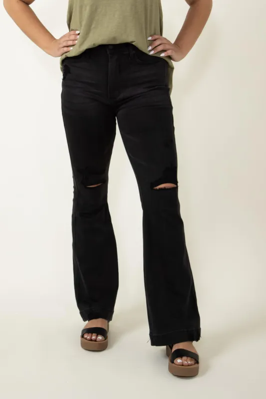 Judy Blue High Rise Distressed Knee Flare Jeans for Women in Black | 88622REG made by Glik’s