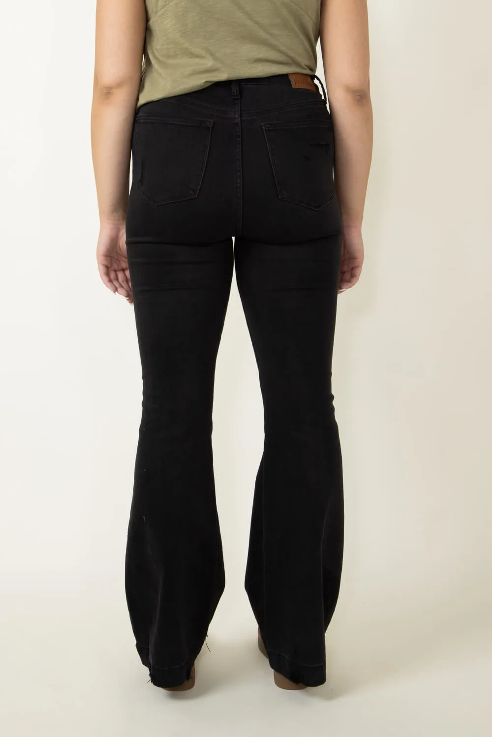 Judy Blue High Rise Distressed Knee Flare Jeans for Women in Black | 88622REG sold by Glik’s product image thumbnail 3