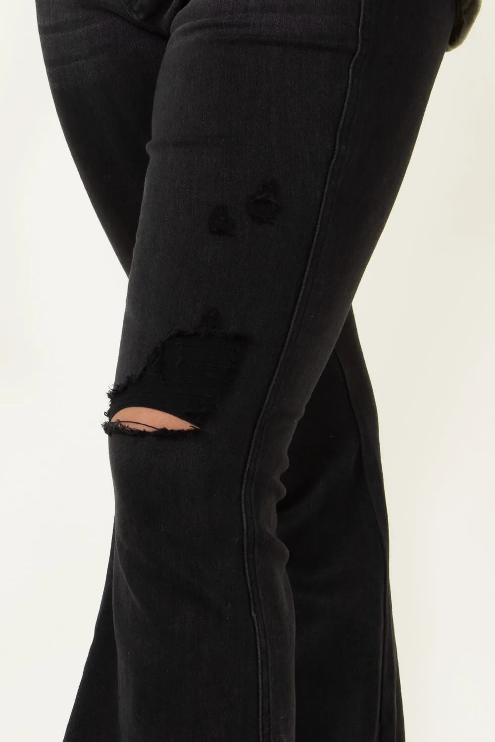 Judy Blue High Rise Distressed Knee Flare Jeans for Women in Black | 88622REG sold by Glik’s product image thumbnail 4