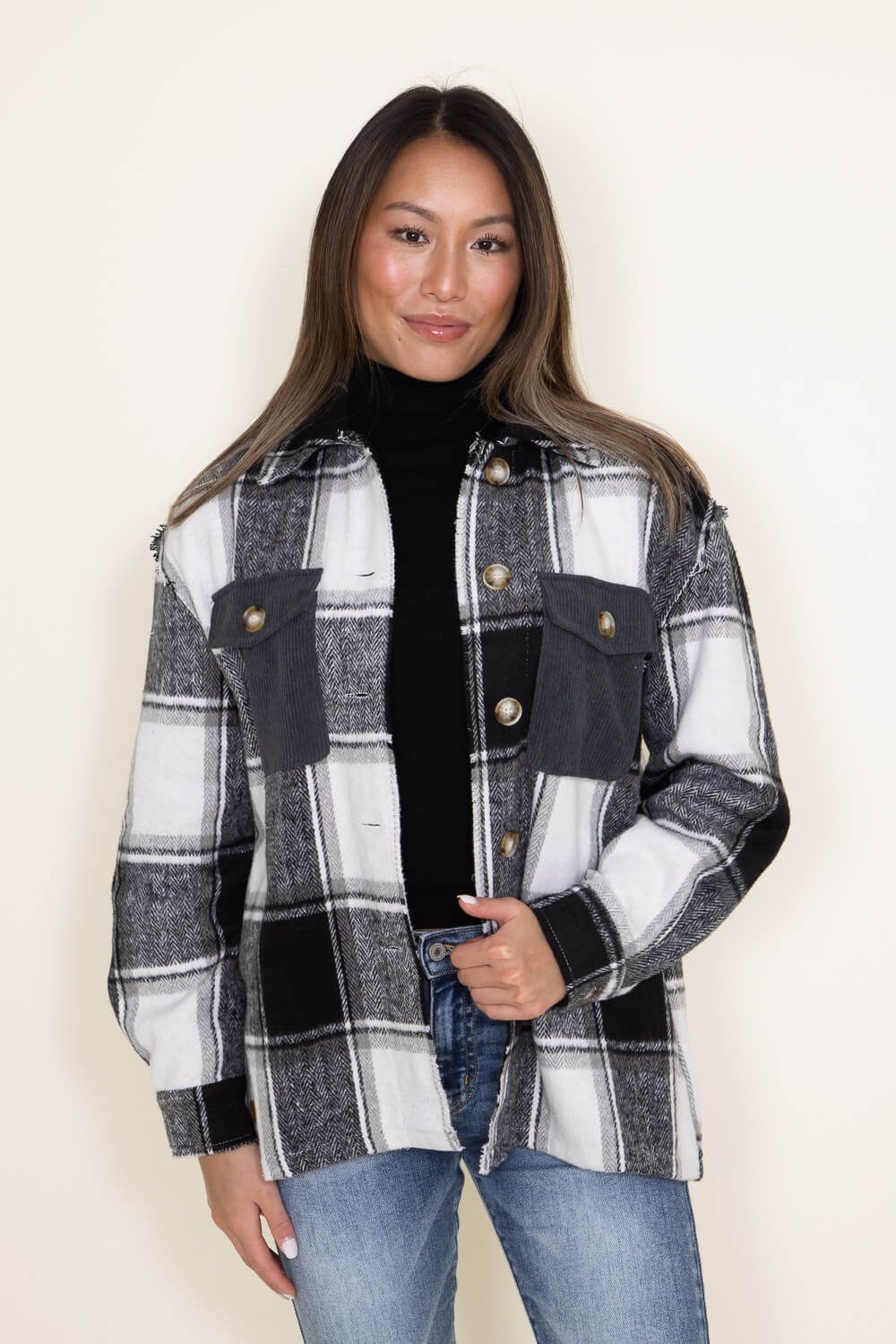 Simply Southern Yosemite Plaid Shacket for Women in Black | PP-0223-YOSEMITE-SHCKT-PLDBLK sold by Glik’s product image thumbnail 4
