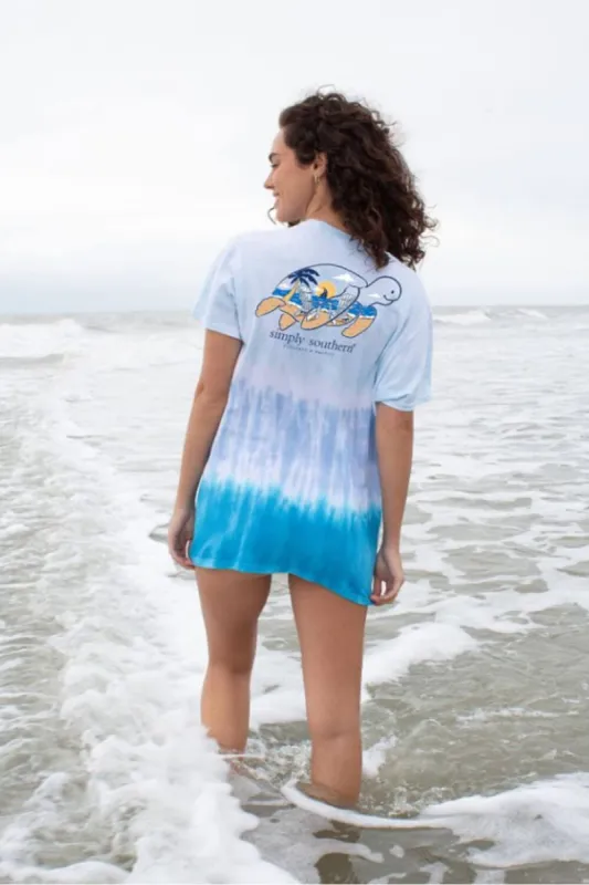 Simply Southern Tracking Beach Chairs Turtle T-Shirt for Women in Blue Tie Dye | TRACK-SS-CHAIR-CLOUD sold by Glik’s