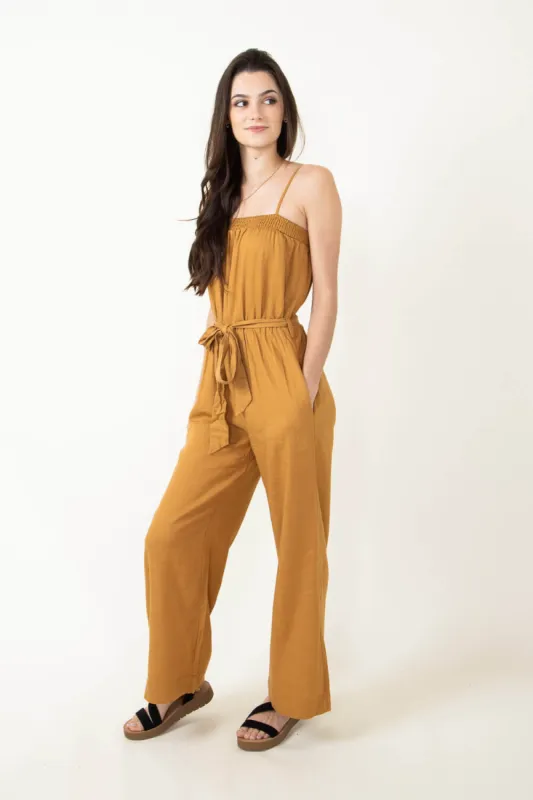 Thin Strap Jumpsuit with Tie for Women in Camel | NP70126-CAMEL sold by Glik’s