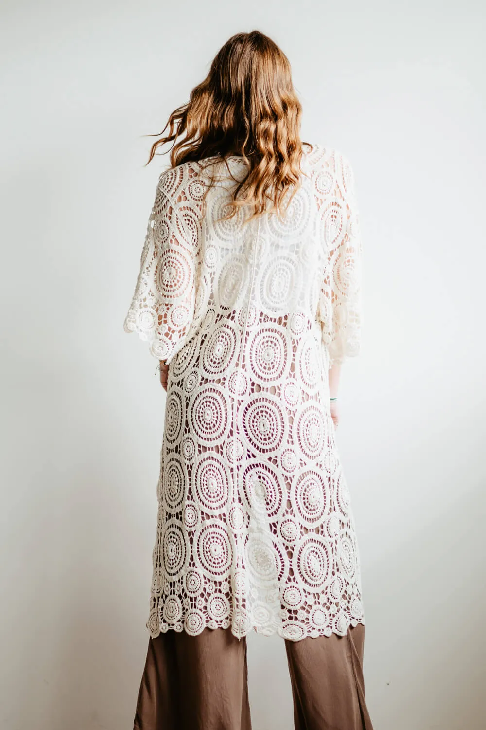 Long Swirl Crochet Kimono for Women in Ivory | ZLC410052-IVORY sold by Glik’s